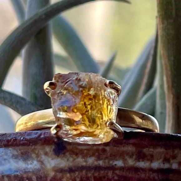 18k Gold Vermeil Natural Citrine Rough (Brazil) Ring | sz 9.5 - Picture 5 of 11